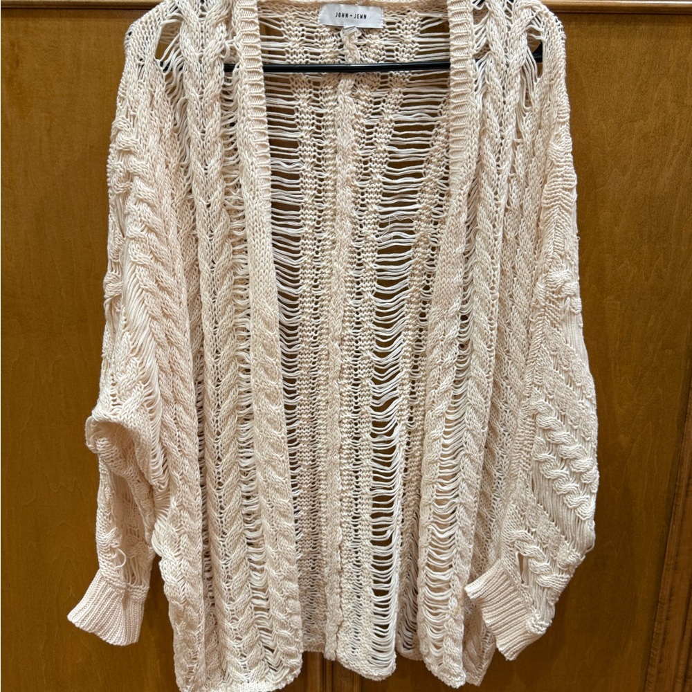 John + Jenn Ivory Open-Knit Cardigan